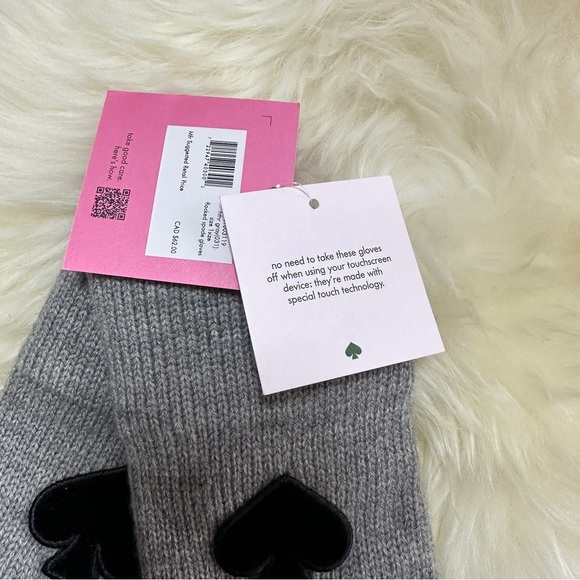 NEW Kate Spade New York Flocked Spade Gloves Gray Touchscreen friendly - Picture 4 of 5